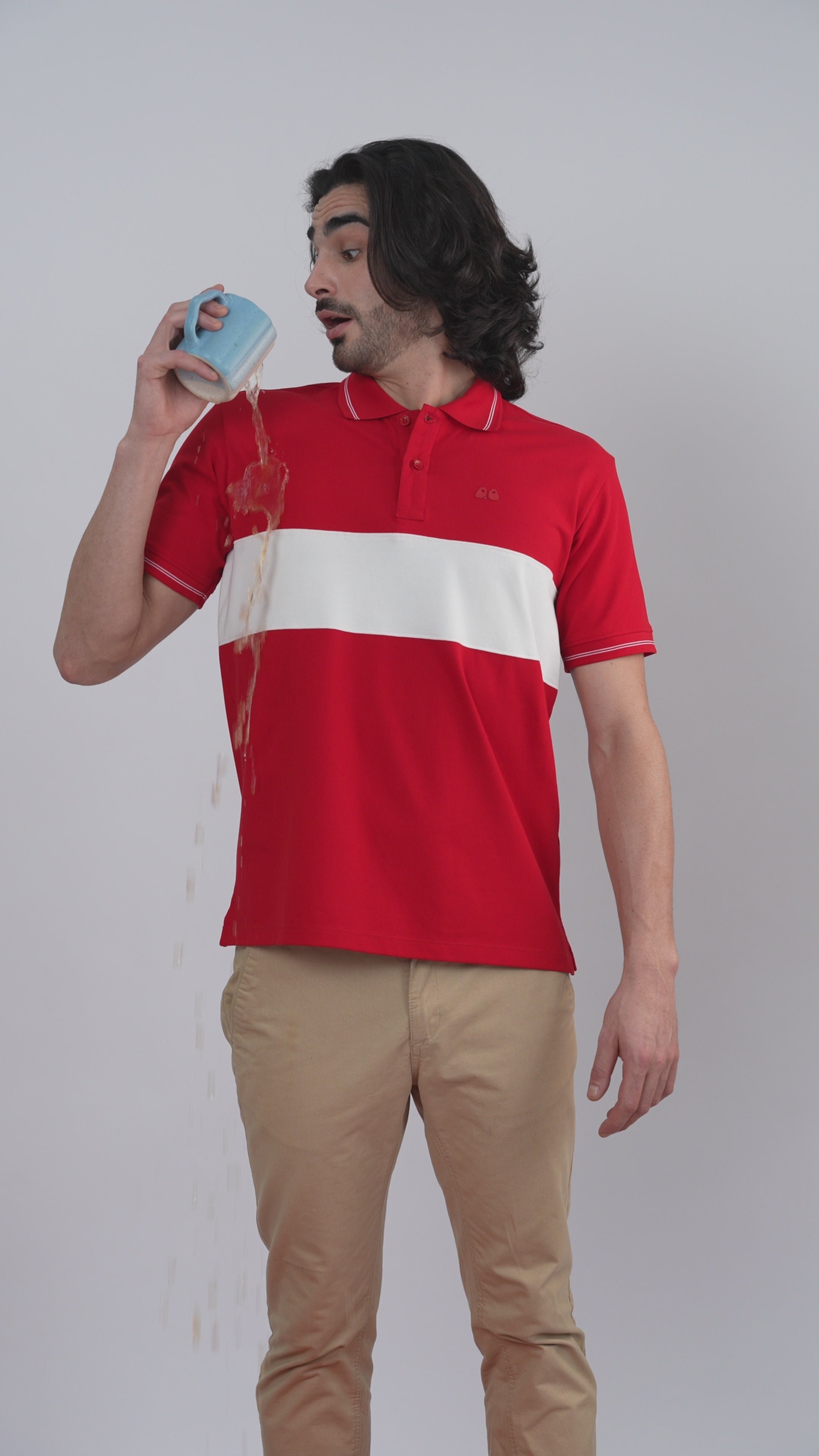 Men's  - Red Organic Cotton Polo T-Shirt with Anti Stain, Anti-Microbial Protection.