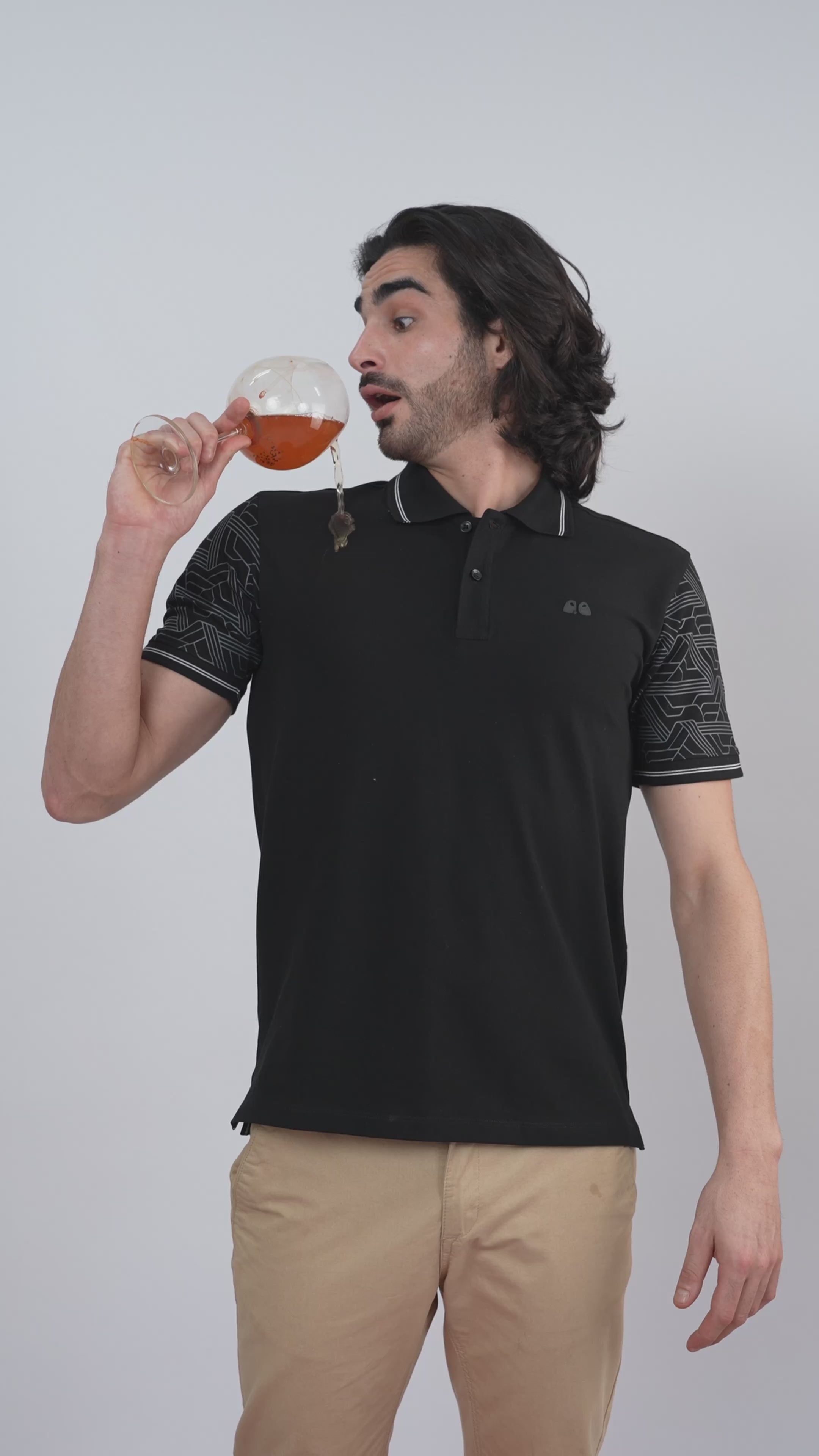 Men's Sleeve Printed Black Organic Cotton Polo T-Shirt with Anti Stain, Anti Microbial Protection.